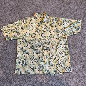 Tommy Bahama 100% Silk Short Sleeve Button Up Shirt Sz XL Yellow Green Mens